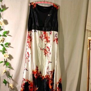 Amzplus Long Silk Floral Plus Size Dress